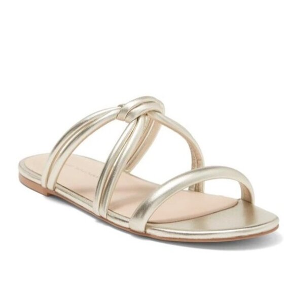 STUART WEITZMAN Twist Knot Flat Sandals in Gold Size 6.5 - Picture 1 of 10
